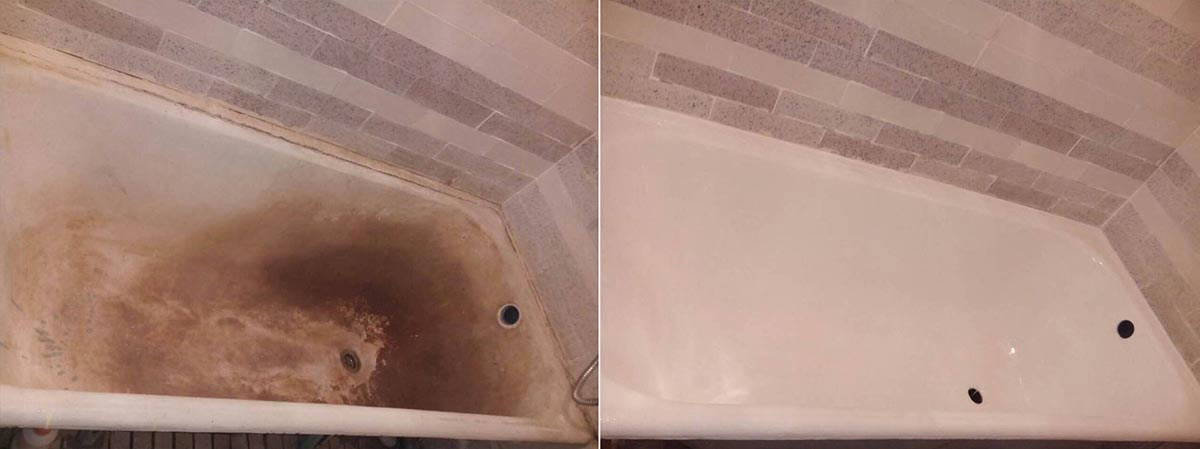 Реставрациия чугунной ванны до и после