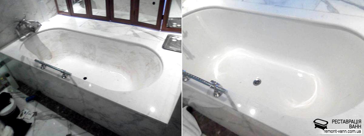 Ванна до и после реставрации. Фото Днепр
